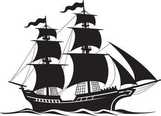Aged Seafaring Ancient Ship Emblem Historical Sails Black Ship Vector