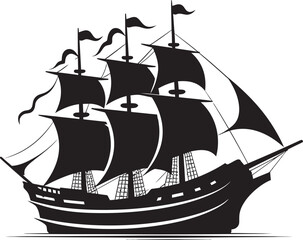 Maritime Relic Black Ship Icon Design Ancient Vessel Vector Ship Emblem