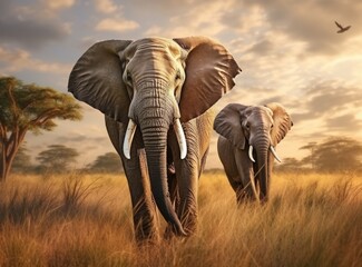 Fototapeta na wymiar elephant family in savannah