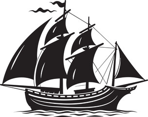 Timeless Maritime Black Ancient Ship Vintage Navigator Vector Ship Icon