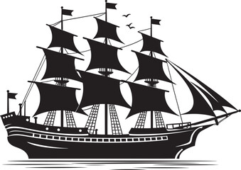 Maritime Legacy Black Ship Icon Design Mythical Sails Vector Ancient Ship