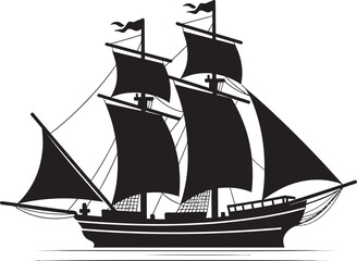 Aged Sails Vector Ancient Ship Emblem Mythical Voyage Black Ship Vector Design