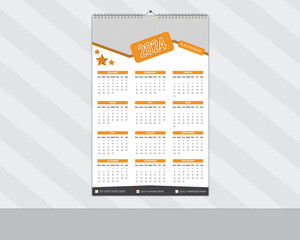 Modern Abstract 2024  New Year Wall Calendar Design and Daily Planner Template