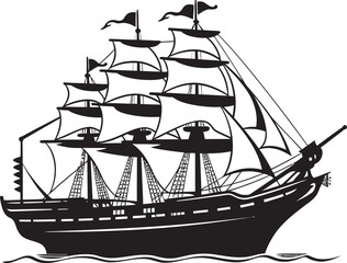 Aged Mariners Black Ship Emblem Design Historical Odyssey Vector Ship Icon