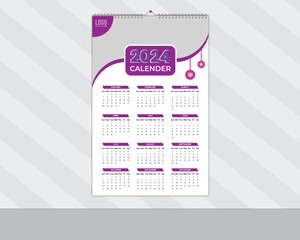 Modern Abstract 2024  New Year Wall Calendar Design and Daily Planner Template