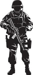 Fototapeta na wymiar Warrior Valor Black Vector Soldier Logo Defensive Guardian Armed Armyman Black Icon