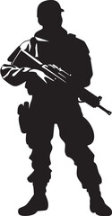 Battle Ready Sentinel Black Logo of an Armed Warrior Strategic Vigilance Vector Black Armyman Icon