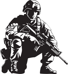 Strategic Defender Black Vector Armyman Logo Combat Vanguard Armed Forces Emblem Design