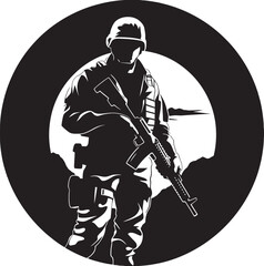 Battle Sentinel Armed Warrior Black Logo Defensive Vigilance Vector Black Soldier