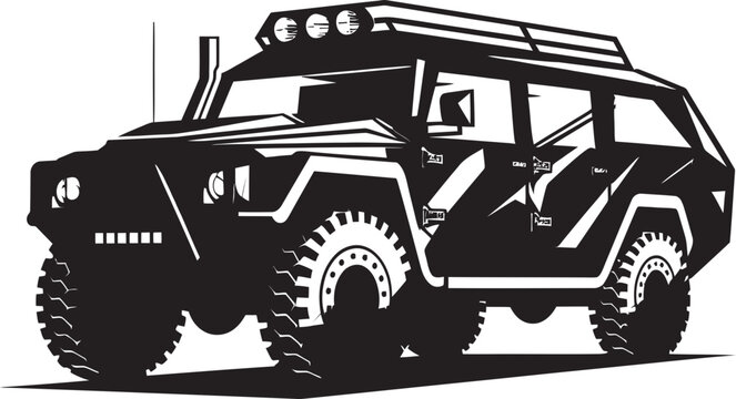 Tactical Transport Black Iconic 4x4 Emblem Militant Pathfinder Vector Army SUV Icon