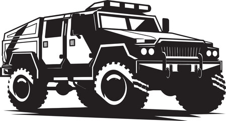 Obraz premium Terrain Dominator Black Army Vehicle Icon Strategic Cruiser 4x4 Vector Emblem