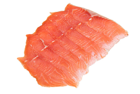 Fish isolate. Macro photo of salmon cut into thin slices.