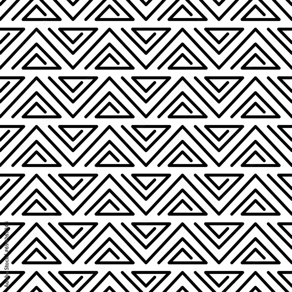 Wall mural abstract geometric seamless pattern. greek triangle texture. black triangular arrow line isolated on