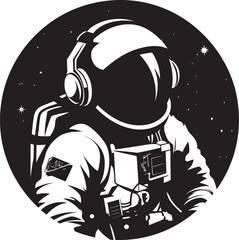 Orbital Voyager Black Astronaut Emblem Stellar Navigator Vector Astronaut Symbol