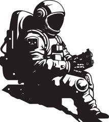 Cosmos Voyager Black Space Explorer Logo Galactic Expeditionist Astronaut Vector Icon