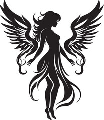 Heavenly Aura Angel Wings Emblem Celestial Serenity Black Angel Logo