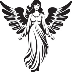 Heavenly Guardian Black Angelic Emblem Seraphic Elegance Vector Angel Wings