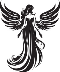 Radiant Ethereal Vector Angel Emblem Angelic Beauty Black Wings Icon Design