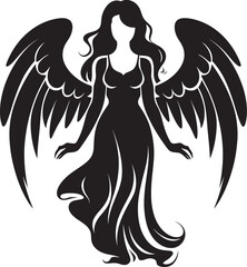 Serene Beauty Black Angel Emblem Celestial Seraph Angelic Vector Design