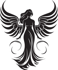Heavenly Guardian Black Angelic Emblem Seraphic Elegance Vector Angel Wings