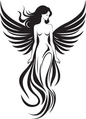 Angelic Radiance Beautiful Wings Icon Heavenly Guardian Black Angelic Emblem