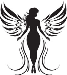 Celestial Grace Angel Wings Emblematic Icon Divine Serenity Black Angel Logo Design