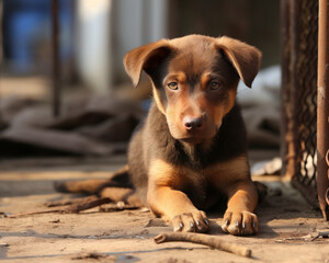 Young dog in shelter waiting for new owner