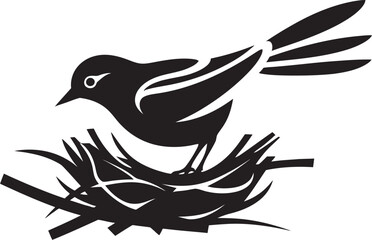 Weaver Wings Black Bird Nest Logo Feathered Nesting Vector Bird Icon