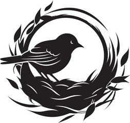 Aerial Nesting Black Bird Icon Design NestCraft Vector Bird Iconic Emblem