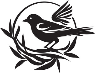 Winged Craftsman Vector Nest Emblem Aerial Nesting Black Bird Icon Design