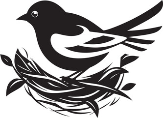 Aerial Nesting Black Bird Icon Design NestCraft Vector Bird Iconic Emblem