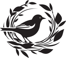 Nest Genius Black Bird Emblem Crafted Perch Vector Nest Logo