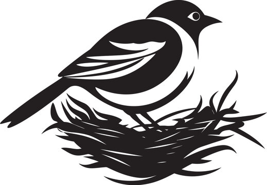 Flight Nest Black Bird Logo Icon Winged Craftsman Vector Nest Emblem