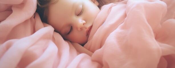 a newborn sleeping under a pink blanket on a white bed