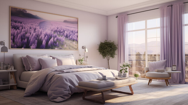 bedroom with a dreamy lavender fields