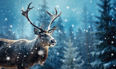 moose in the snowy forest - obrazy, fototapety, plakaty