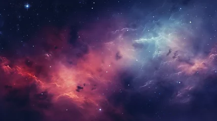 Fotobehang Purple and red color tones of outer space galaxy, supernova nebula background © Hendrikus