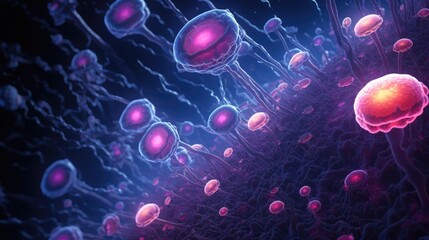 virus cells in dark purple background