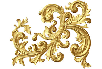 Golden baroque ornament elements isolated on white transparent background, png

