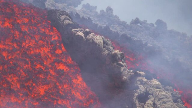 Etna Eruption in Sicily. Lava flow 