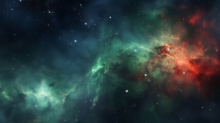 Green and red color tones of outer space galaxy, supernova nebula background