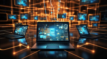 Digital Symphony: Laptops and Screens in a Dance of Data and Collaboration