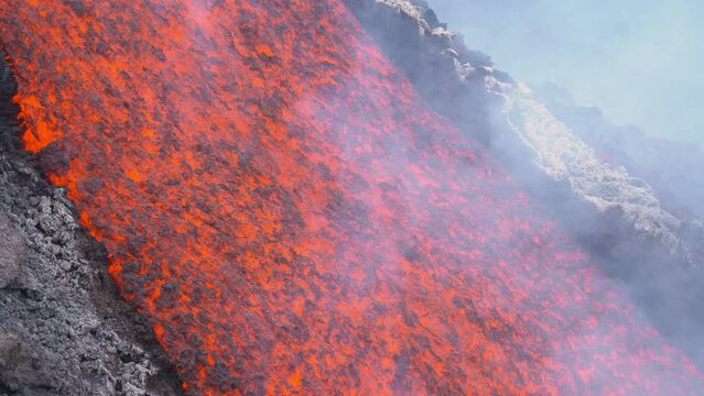 Etna Eruption in Sicily. Lava flow 