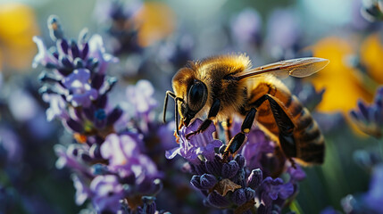 bee on violet lavender flowers