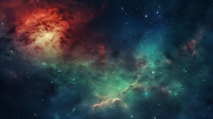 Fototapeta na wymiar Green and red color tones of outer space galaxy, supernova nebula background