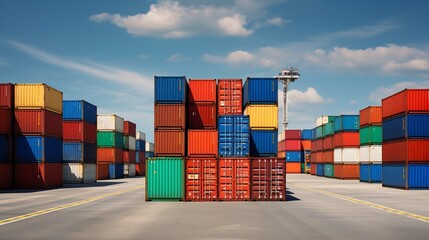 
Colorful containers in a large container terminal - obrazy, fototapety, plakaty