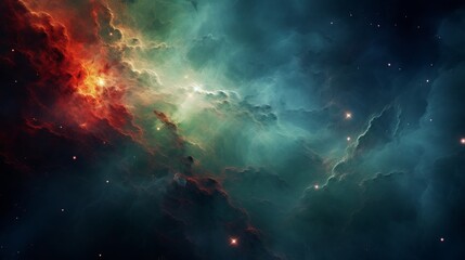 Obraz premium Green and red color tones of outer space galaxy, supernova nebula background