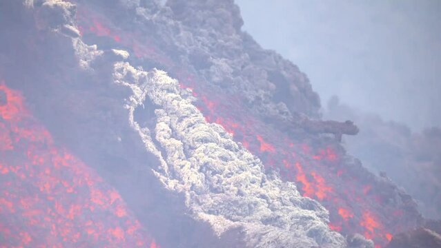 Etna Eruption in Sicily. Lava flow 