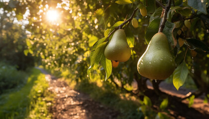 Fresh organic fruit on a tree, nature healthy gourmet refreshment generated by AI