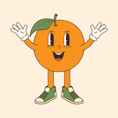 Cartoon groovy orange character in trendy retro 70s style. Vector illustration